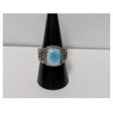 .925 Sterl Larimar/Purple Stone Ring Size 9