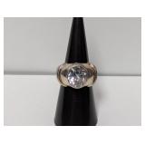 .925 Sterl Thick Band Clear Stone Ring Size 7