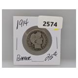 1914 90% Silv Barber Quarter
