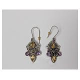 .925 Sterl Amethyst/Citrine Earrings