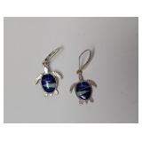 .925 Sterl Turtle Multistone Inlay Earrings