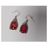 .925 Sterl Red Stone Drop Earrings
