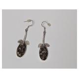 .925 Sterl Oval Stone Flower Dangle Earrings