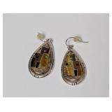 .925 Sterl Multi-stone Inlay Drop Earrings