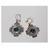 .925 Sterl Green Stone Dangle Earrings