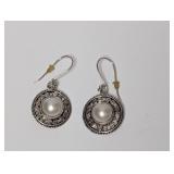 .925 Sterl Faux Pearl Dangle Earrings