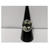.925 Sterl Green Stone Bezel Set Ring Size 7