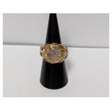 Vermeil Diamond & Pink Stone Ornate Ring Size 7