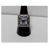 .925 Sterl Blue Stone Cocktail Ring Size 8