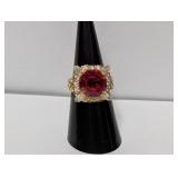 Vermeil Red/Clear Stone Cocktail Ring Size 7