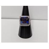 .925 Sterl Deep Blue Halo Ring Size 7