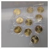 (10) CLAD COPY Gold Layer Liberty Medallions