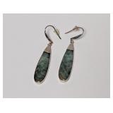 .925 Sterling Tear Drop Green Stone Drop Earrings