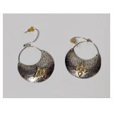 18k/.925 Sterl Flower Basket Dangle Earrings