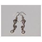 .925 Sterl Seahorse Pearl Dangle Earrings