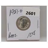 1951-D 90% Silv Roos Dime