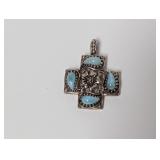 .925 Sterl Cross Blue Stone Pendant 10.1g