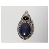 .925 Sterl Blue & Black Stone Pendant 42g