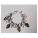 8" .925 Sterl Pearl & Leaf Bracelet 63.1g