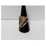 .925 Sterl Unique Triangle Brown Stone Ring Sz 7