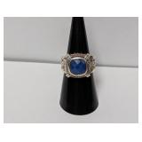 18k/.925 Ring Blue Stone Braided Detail Size 7