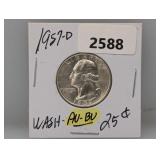 1957-D AU/BU Wash Quarter