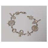 7" .925 Sterl Nautical Theme Charm Bracelet