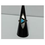 .925 Ster Turquoise & Mother of Pearl Ring Sz 5.5
