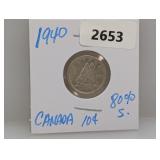 1940 80% Silv Canada Dime