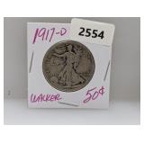 1917-D 90% Silv Walker Half $1 Dollar