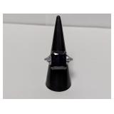 .925 Sterl Blue Gem Ring w/Clear Stone Sz 7