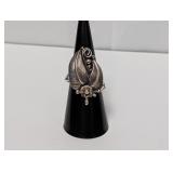 .925 Sterl Leaf & Flower Motif Ring Sz 7.5