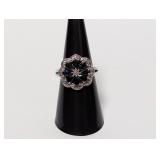 .925 Sterl Flower Ring w/Diam Center Sz 7