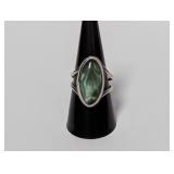 .925 Sterl Green Stone Ring w/Split Shank Sz 9