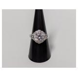 .925 Sterl Halo Ring w/Tapered Side Stones Sz 8