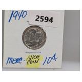 1940 90% Silv Mercury Dime