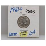 1942-D 90% Silv Mercury Dime