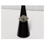 .925 Sterl Oval Green Center Stone Ring Sz 5