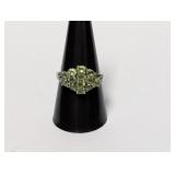 .925 Sterl Green Stone Ring w/Diam Accent Sz 9