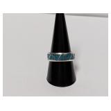 .925 Sterl Geometric Turquoise Inlay Band Sz 9.5