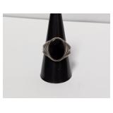.925 Sterl Oval Black Center Stone Ring Sz 10