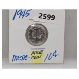 1945 90% Silv Mercury Dime