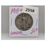 1918-D 90% Silv Walker Half $1 Dollar