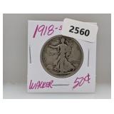 1918-S 90% Silv Walker Half $1 Dollar