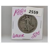 1918-S 90% Silv Walker Half $1 Dollar