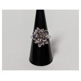 .925 Sterl Floral Motif Ring Sz 7.5