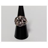 .925 Sterl Pink-Purple Stone Cluster Ring Sz 7
