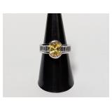 .925 Sterl Oval Yellow Gem Ring w/CZ Sz 7.5