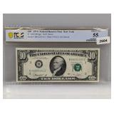 PCGS 1974 NY $10 Fed Reserve Note About UNC 55