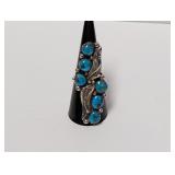 .925 Sterl Turquoise Ring w/Leaf Detail Sz 8.5